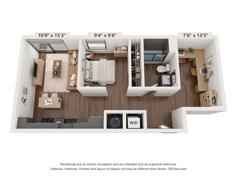 Floor plan for studio, 1 bath, 719 sqft